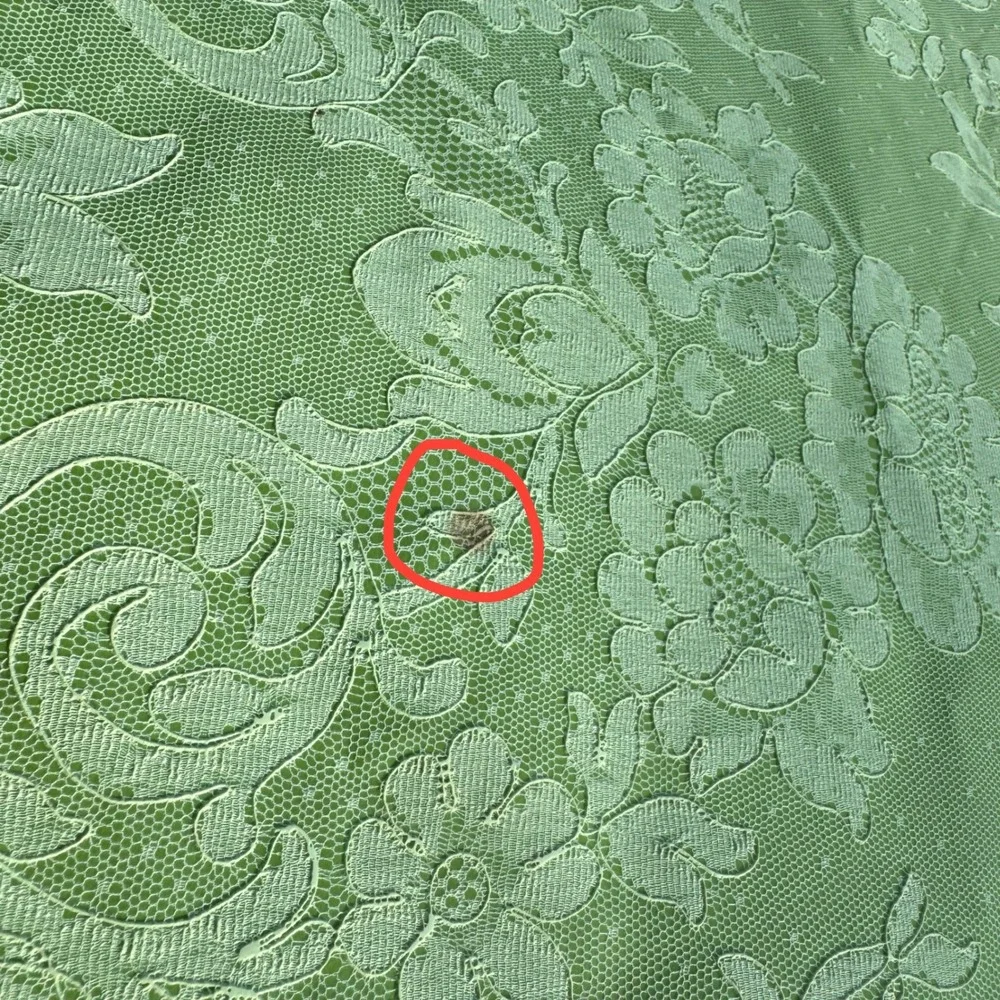 Vintage Plastic Sage Green Lace Floral Tablecloth Scalloped Rectangular 57